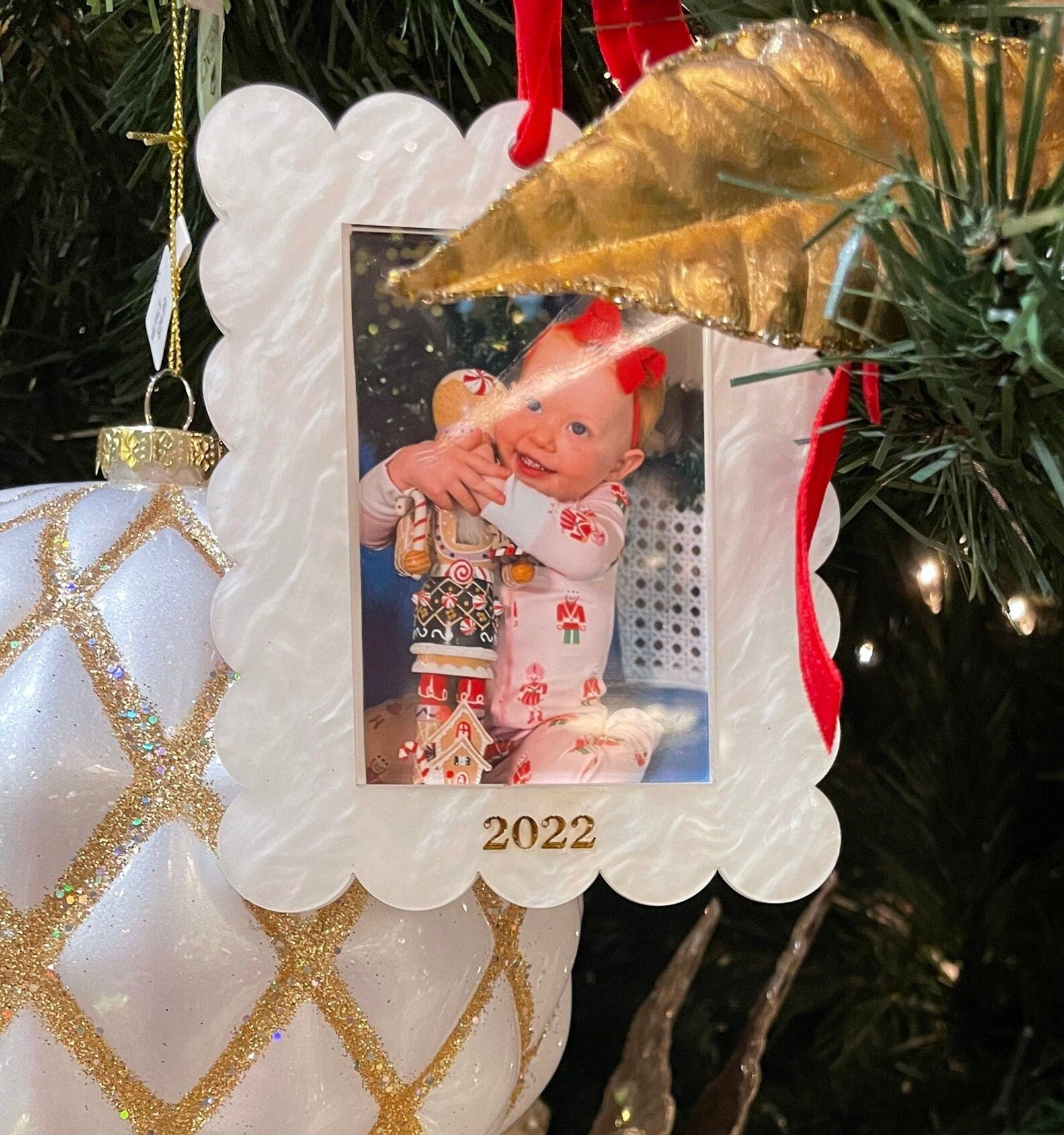 Acrylic Pearl Photo Frame Christmas Ornament