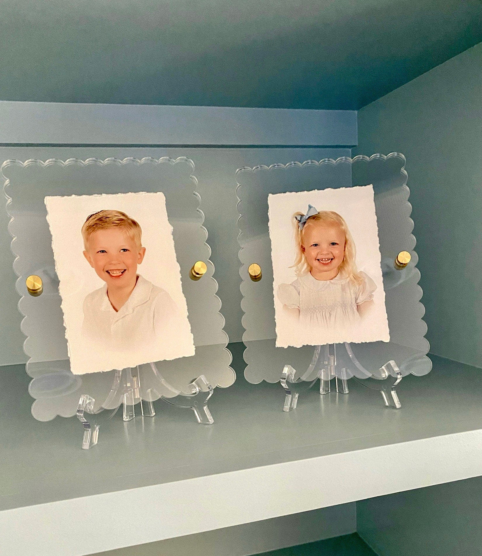 Clear Acrylic Frame With Scalloped Edge, Custom Picture Frame, Floating Acrylic Art, Baby Picture Frame, 5x7 Photo Frame, Acrylic Framed Art